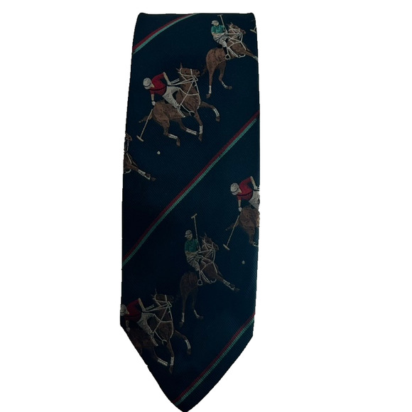 Polo Ralph Lauren Necktie Polo Equestrian Sport 100% Silk Handmade In USA Vtg - Picture 1 of 10